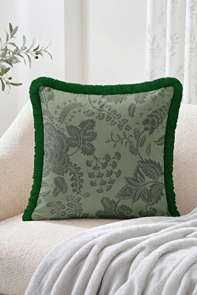 Realhomes Floral and Leaf Motif Botanical Pattern Fringed Throw Pillow Cover ...