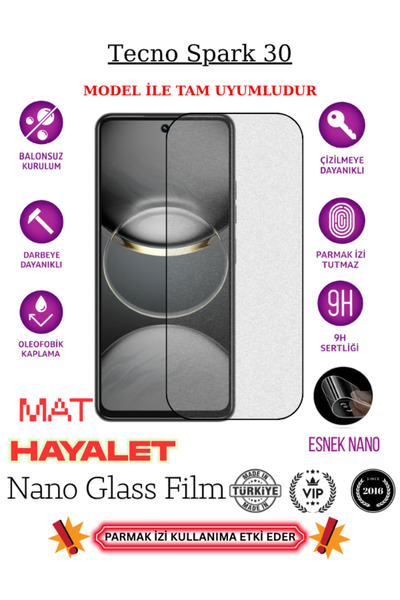 CaseTechnoo Tecno Spark 30 Tam Uyumlu Mat Hayalet Privacy Esnek Nano Ekran Ko...