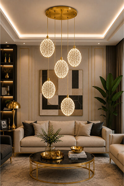 Modavize LİLYUM Modern Tasarım 5'li GOLD UZAKTAN KUMANDALI 3 Renk (Sarı Günış...