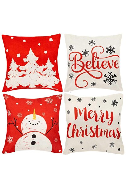Mandalin , Set 4 fete de perna decorative, 40x40 cm, motive de Craciun, rosu alb