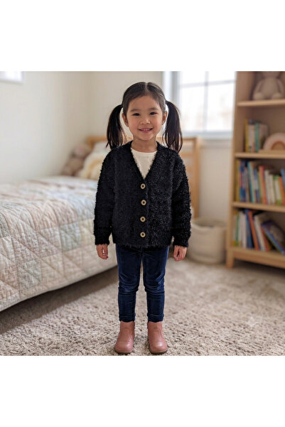 CUBBUX Girls' Soft Plush Cardigan - Buttoned Warm Children's Jacket