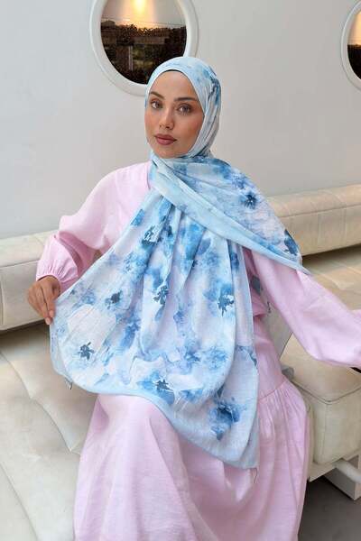 lamelif Batik Floral Pattern Bamboo Shawl Baby Blue