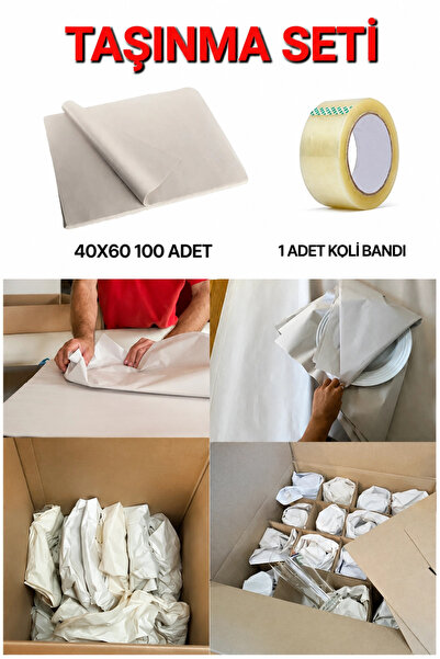 Mçb Group Taşınma Paketleme Kağıdı 40x60 cm 100 Adet + Koli Bandı | Tabak Bardak Eşya Ambalaj Seti