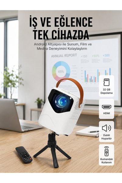 Skygo Projeksiyon Ev Sineması Bluetooth 4k HD Kaliteli Görüntü Kumandalı