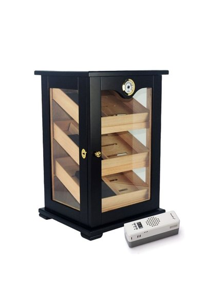 CIGARLOONG Elektronik Nemlendiricili 3 Raflı Puro Kutusu Humidor Kabinet Siyah