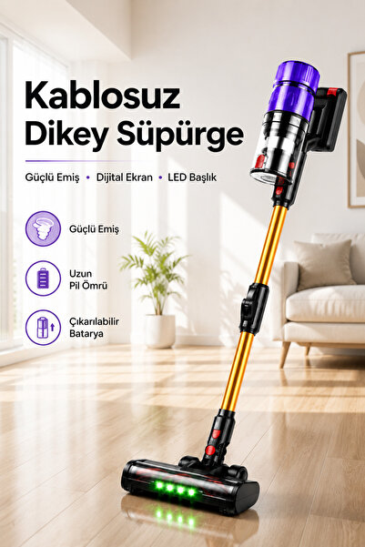 MO DOU Kablosuz Dikey Süpürge Şarjlı BLDC Motor LED Işıklı Başlık Dijital Ekr...