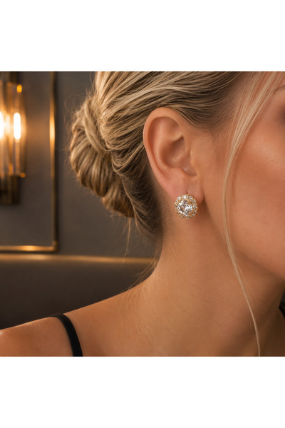 XUPING JEWELRY أقراط ذهبية مستديرة مرصعة بالزركون - 1.5 سم - أقراط Xuping - أ...