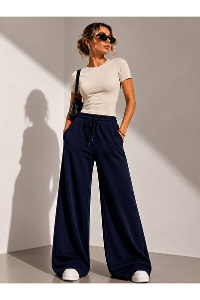 POLYMOOD Set of 2 Bottom Modal Palazzo Top Slim Cotton T-Shirt Set