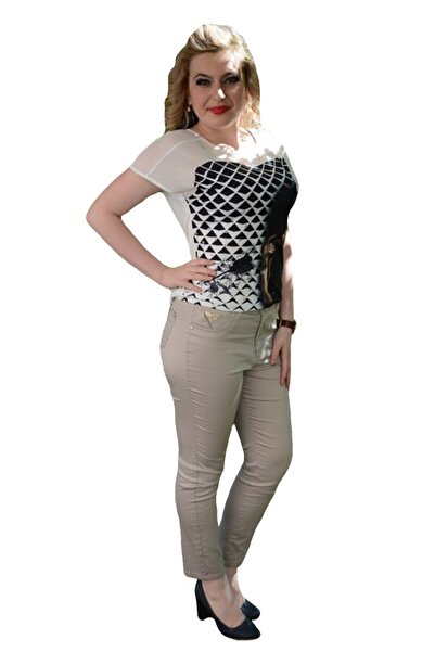 OEM Pantalon fashion de vara cu croiala cambrata, de culoare bej