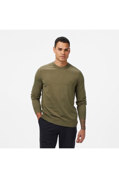 BOSS Haki Erkek Bisiklet Yaka Regular Fit Kazak Asac_C
