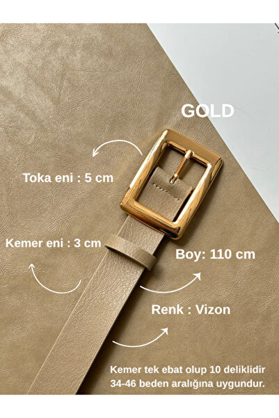 LİA KEMER 2-Pack Women's Black and Mink Gold Buckle Belt Waist Belt Jacket Belt Dress Belt Trouser Belt