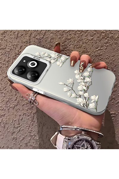 SLIMFELT Infinix Smart 8/8 Pro/8 Plus Uyumlu Modern çin tarzı beyaz manolya k...