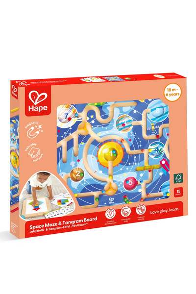 Hape Set de joaca 2 in 1 din lemn, Hape, Labirint spatial si tabla Tangram, 1...