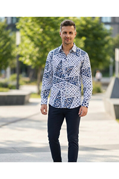 Chordi Long Sleeve Piece Patterned Cotton Fabric Regular Fit Men's Shirt