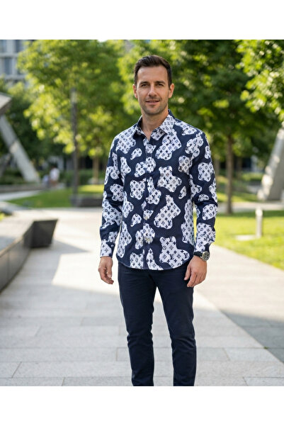 Chordi Long Sleeve Piece Patterned Cotton Fabric Regular Fit Men's Shirt