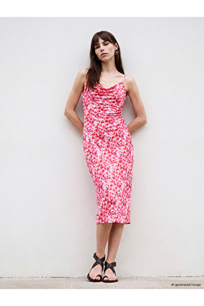 LC Waikiki Original Draped Collar Drawstring Strap Gathered Dress