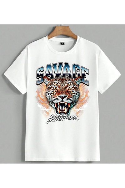ELFERA Μπλουζάκι Savage Kaplan Aggressive Print Unisex Oversize Λευκό
