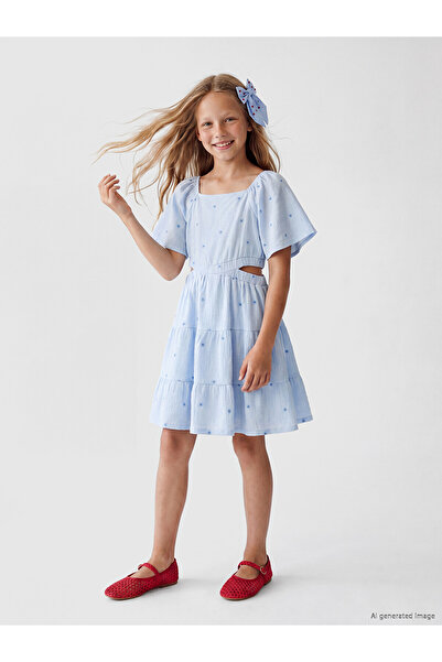 LC Waikiki Trendlucky Girl's Dress with Square Neckline and Difference in Color
