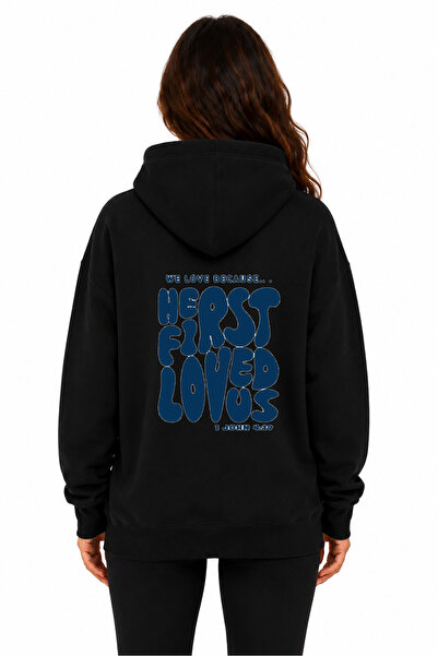 herkesemoda First Love Back Printed Hooded 2 Thread Raster Printed Sweatshirt