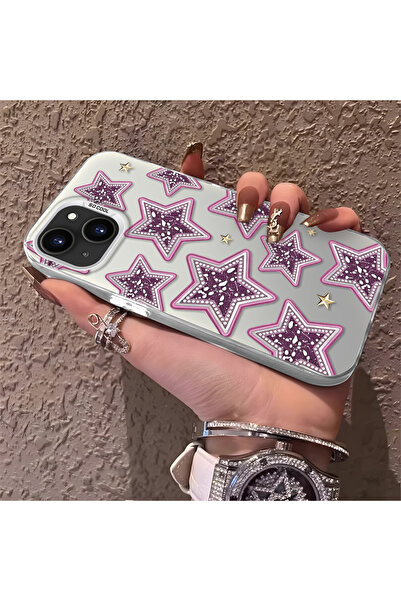 PATTERNOVA iPhone 13 Mini Uyumlu Yüksek kaliteli mor yıldız düz baskılı kılıf...