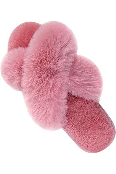 GENERAL Women's Cross Band Slippers Soft Plush Furry Cozy Open Toe House Shoe...