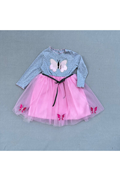 miyrem 5-6-7 Years Old Stoned Butterfly Patterned Ribbon Belted Lined Girl's ...