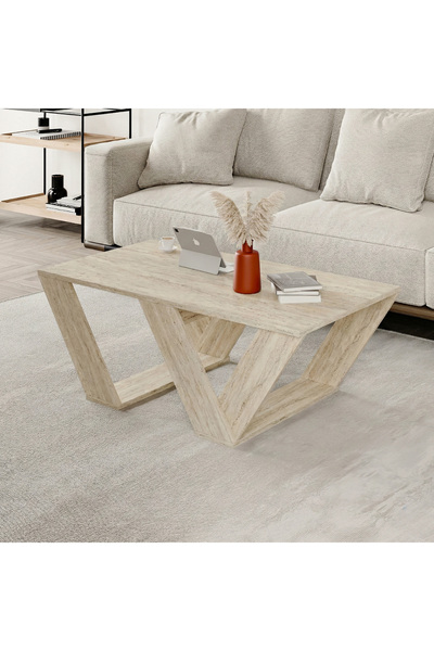 Mourah Home Pipra Modern Rectangle Coffee Table 40x110x 60CM (Travertine) M.S...