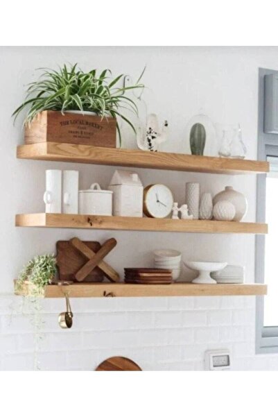 Nest WoodTr Dekoratif Yüzen Ahşap Raf Tekli 85x15x4 Cm CEVİZ RENK ( Gizli Mon...