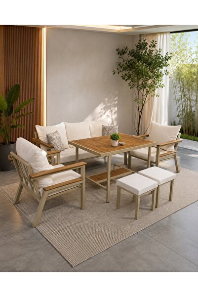 zerkaconcept Salda Metal Bahçe Balkon Teras Koltuk Takımı 3+1+1+Masa+2 adet Puf