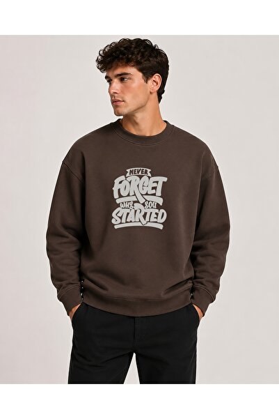 herkesemoda Forget Started Printed Crew Neck 2 Thread Sweatshirt