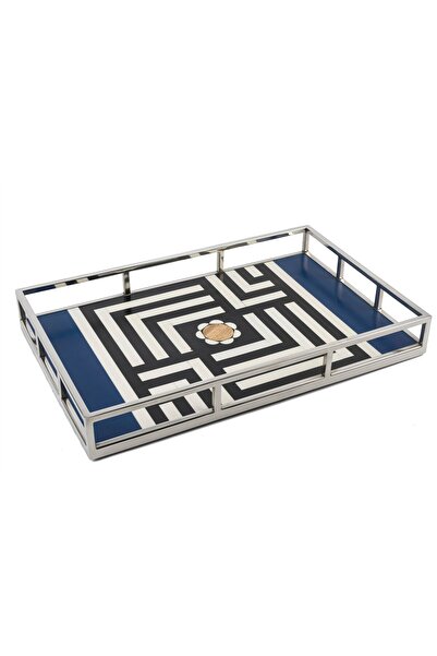 Mikasa Moor Silver Black and White Patterned Tray 56X37X8Cm
