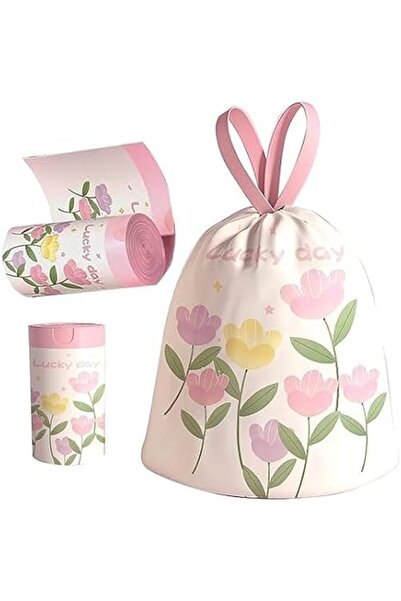 Tazweeq 100 Pcs Trash Bags, Pink Floral Printed, Drawstring Tearing-free Garb...