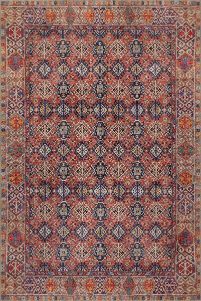 ARTLOOP Soul Kırmızı Etnik Geometrik Motifli Dokuma Tabanlı Şönil Halı AL 561