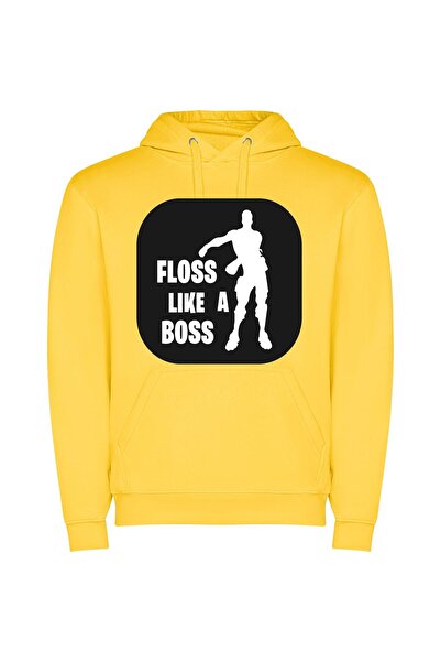 iLovePrints Boss Fortnite Fantasy Sticker Φούτερ με κουκούλα σε χρώμα Κίτρινο