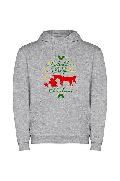 iLovePrints Merry Mystic Christmas Magic Φούτερ με κουκούλα σε χρώμα Γκρι