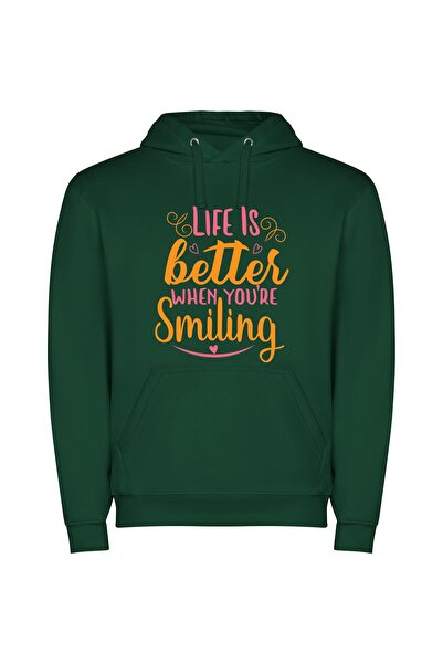 iLovePrints Smile Bright, Embrace Life Φούτερ με κουκούλα σε χρώμα Πράσινο