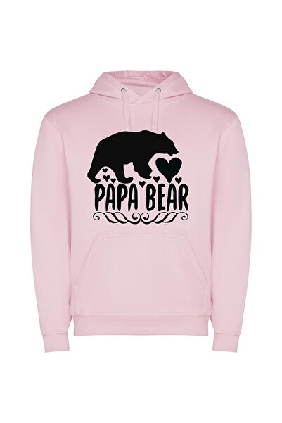 iLovePrints Papa Bear's Monochrome Memories Φούτερ με κουκούλα σε χρώμα Ροζ