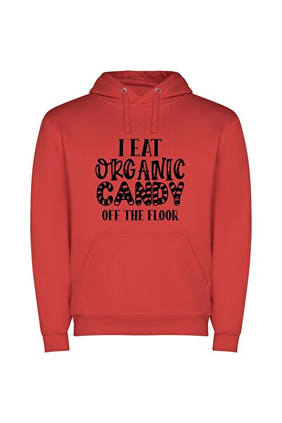 iLovePrints Candy Art: Organic Graphic Φούτερ με κουκούλα σε χρώμα Κόκκινο