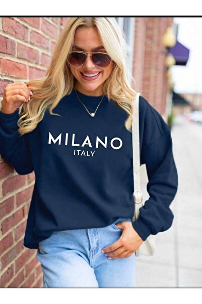 herkesemoda Milano Printed 2 Thread Threaded Crew Neck Sweatshirt