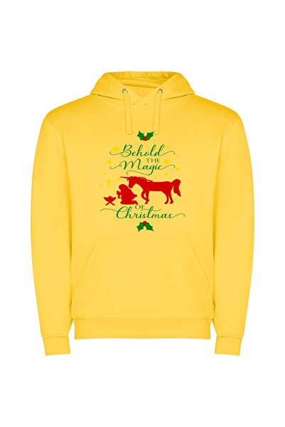 iLovePrints Merry Mystic Christmas Magic Φούτερ με κουκούλα σε χρώμα Κίτρινο