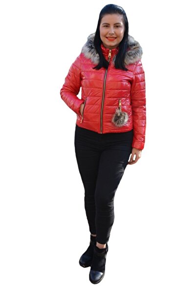 OEM Jacheta Vera casual ,scurta cu aspect lucios ,nuanta de rosu