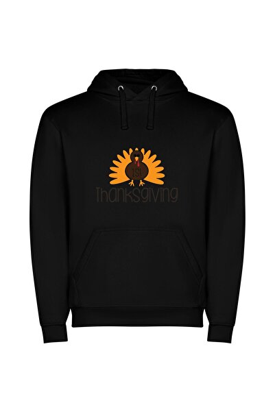 iLovePrints Exquisite November Turkey Φούτερ με κουκούλα σε χρώμα Μαύρο