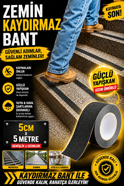 garaccu Merdiven Zemin Kaydırmaz Bant (5 CM X 5 METRE) Yapışkanlı Yer Zemin K...