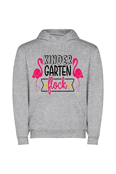 iLovePrints Pink Flamingo's Garden Parade Φούτερ με κουκούλα σε χρώμα Γκρι