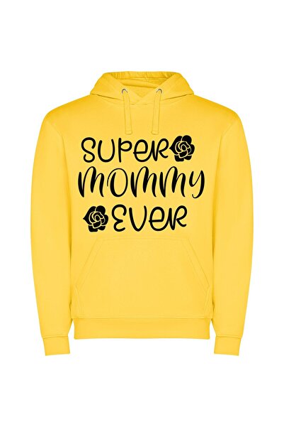 iLovePrints Super Mom SVG Art Φούτερ με κουκούλα σε χρώμα Κίτρινο