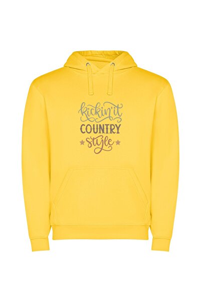 iLovePrints Cowboy Style Revival Φούτερ με κουκούλα σε χρώμα Κίτρινο