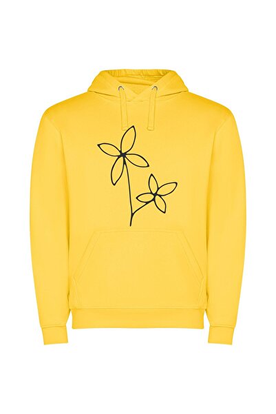 iLovePrints Floral Line Art Elegance Φούτερ με κουκούλα σε χρώμα Κίτρινο