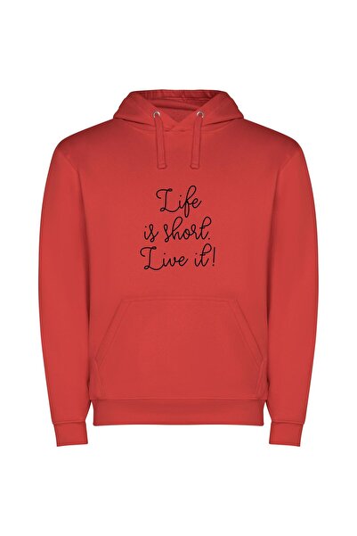 iLovePrints True Life: Live it! Φούτερ με κουκούλα σε χρώμα Κόκκινο