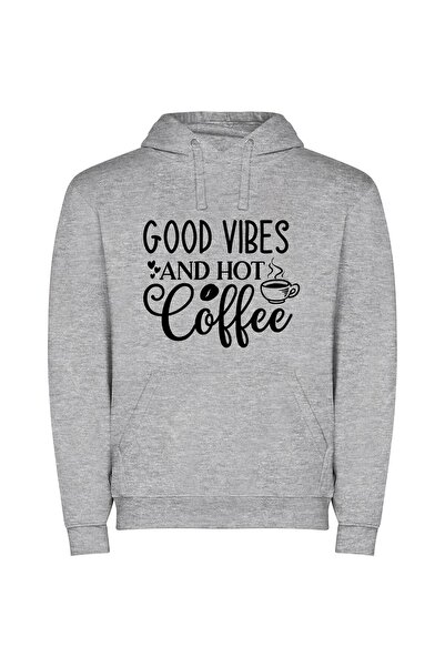 iLovePrints Vibrant Brews and Feel-Good Φούτερ με κουκούλα σε χρώμα Γκρι