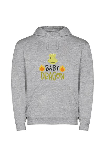 iLovePrints Fierce Baby Dragon Portrait Φούτερ με κουκούλα σε χρώμα Γκρι